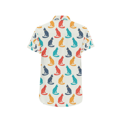 Cat Pattern Print Design 03 Men's Short Sleeve Button Up Shirt