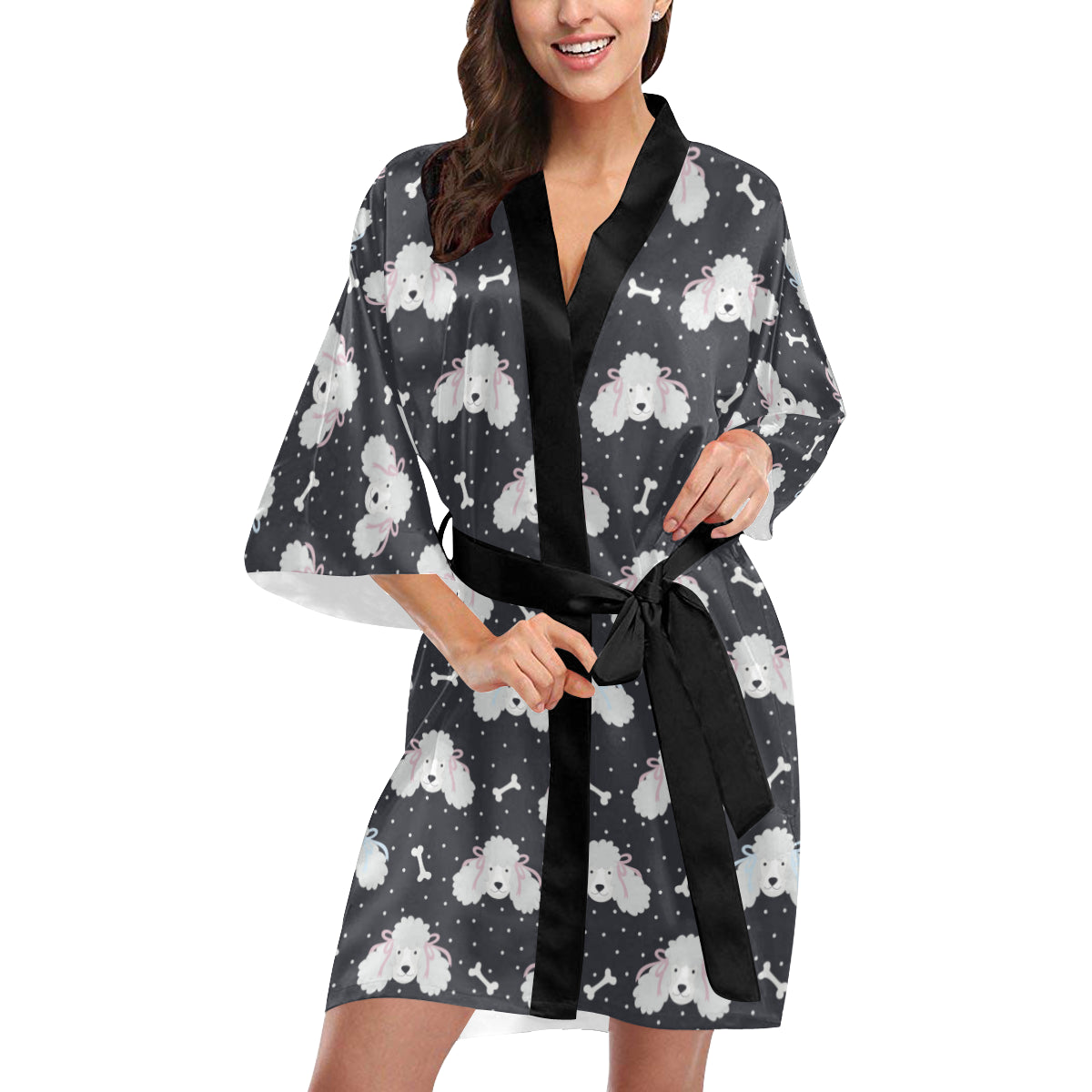 Poodle Pattern Print Design A03 Women's Short Kimono