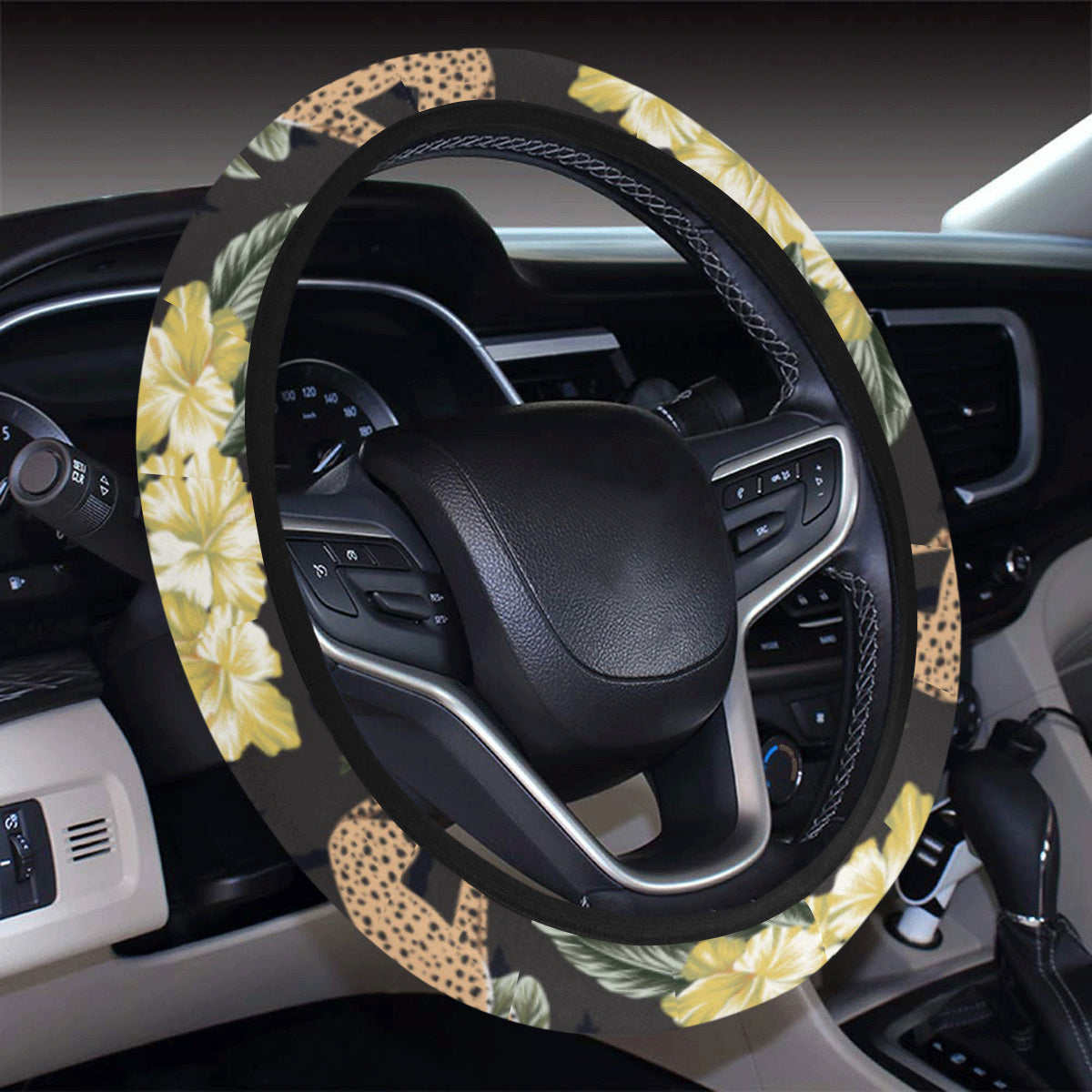 Cheetah Pattern Print Design 04 Steering Wheel Cover with Elastic Edge