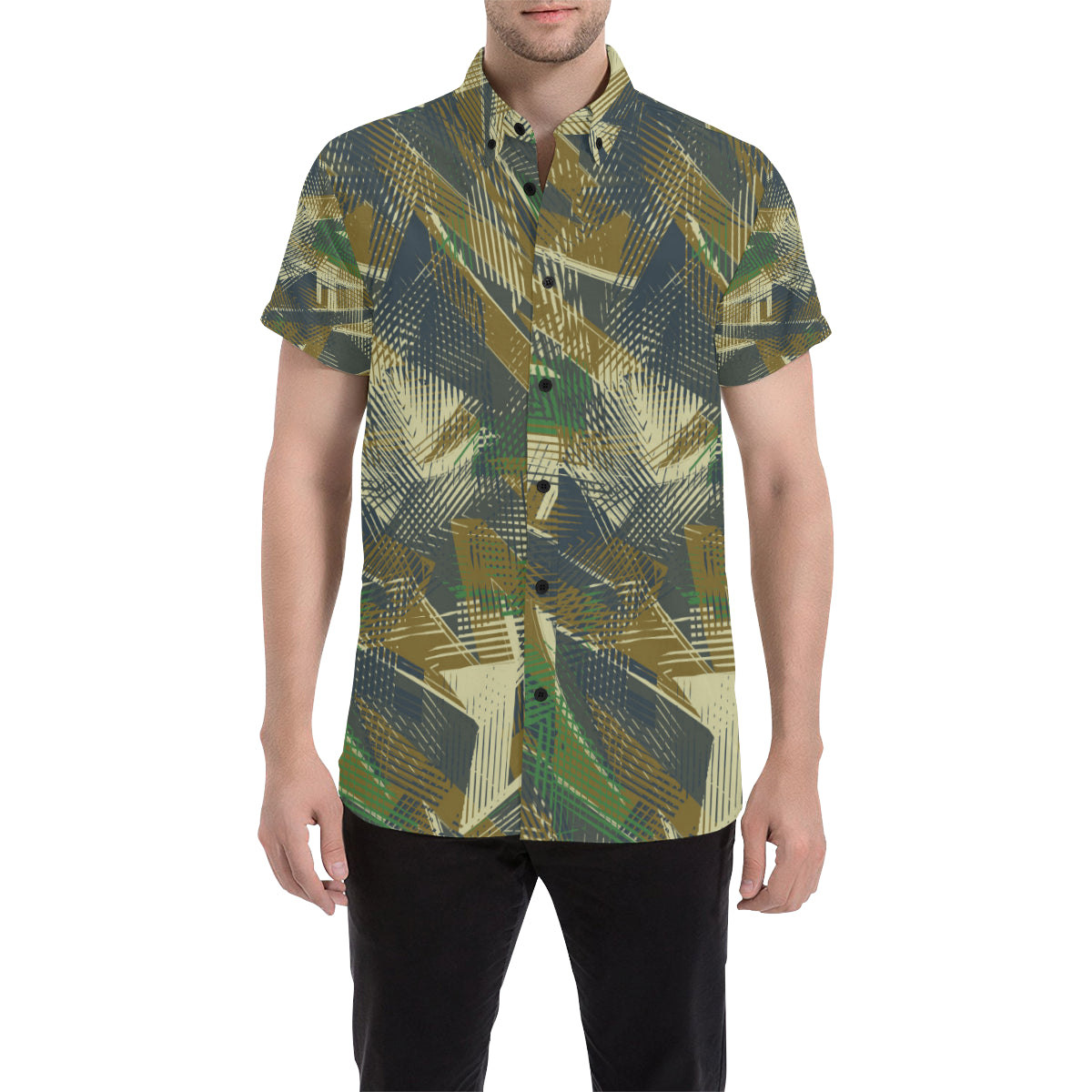 Military Camouflage Pattern Print Design 01 Men's Short Sleeve Button Up Shirt