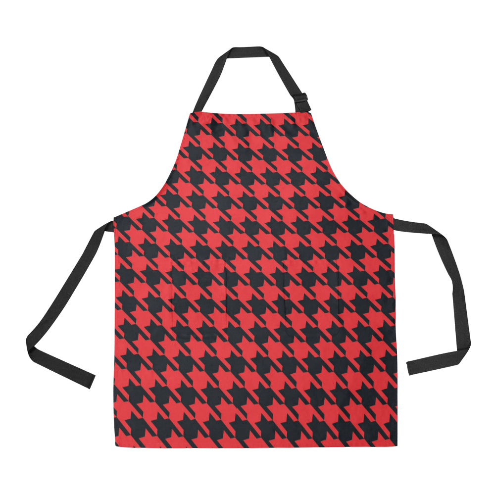 Houndstooth Red Pattern Print Design 03 Apron with Pocket