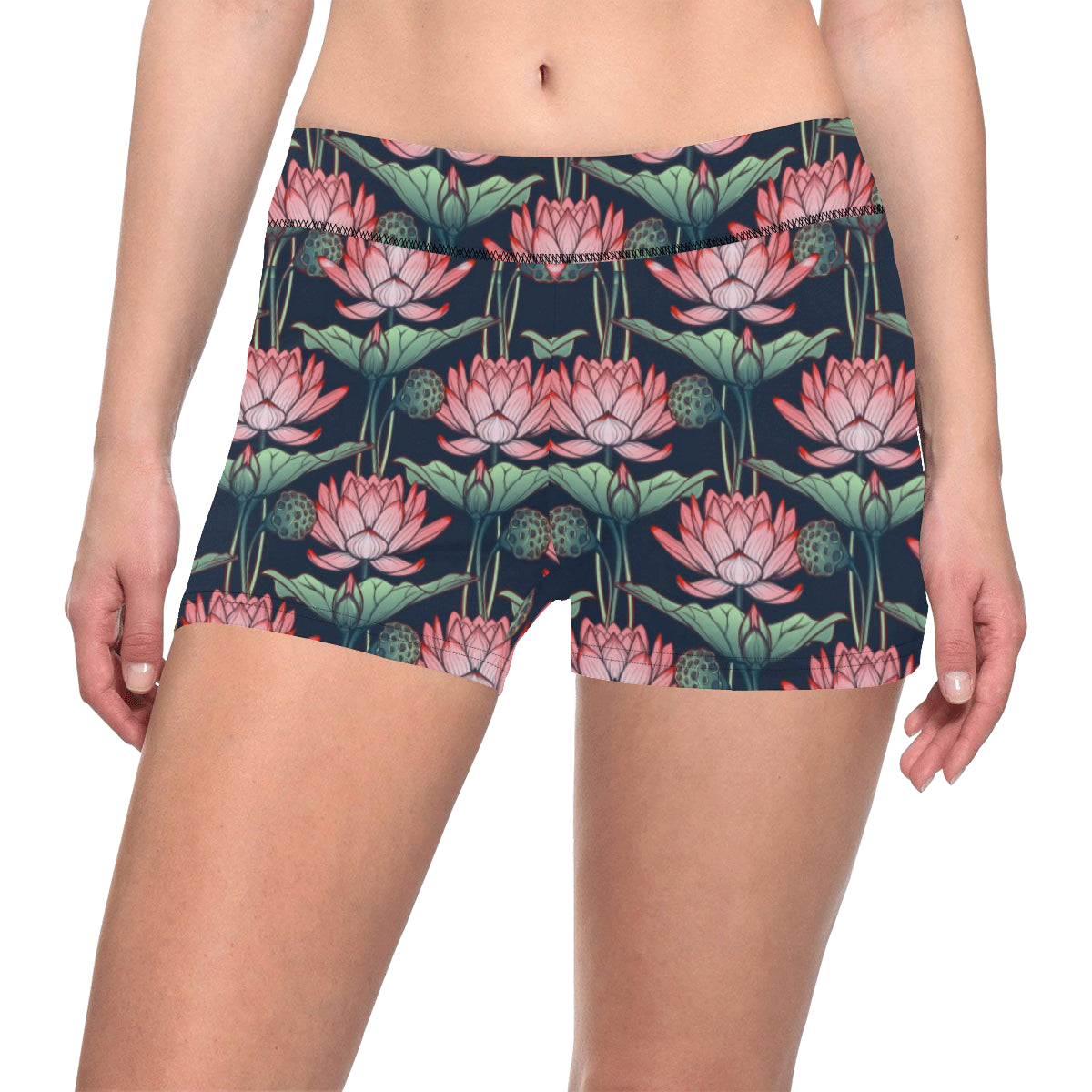 Water Lily Pattern Print Design WL03 Yoga Shorts