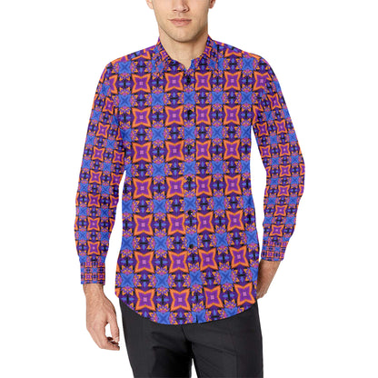 kaleidoscope Purple Orange Print Design Men's Long Sleeve Shirt