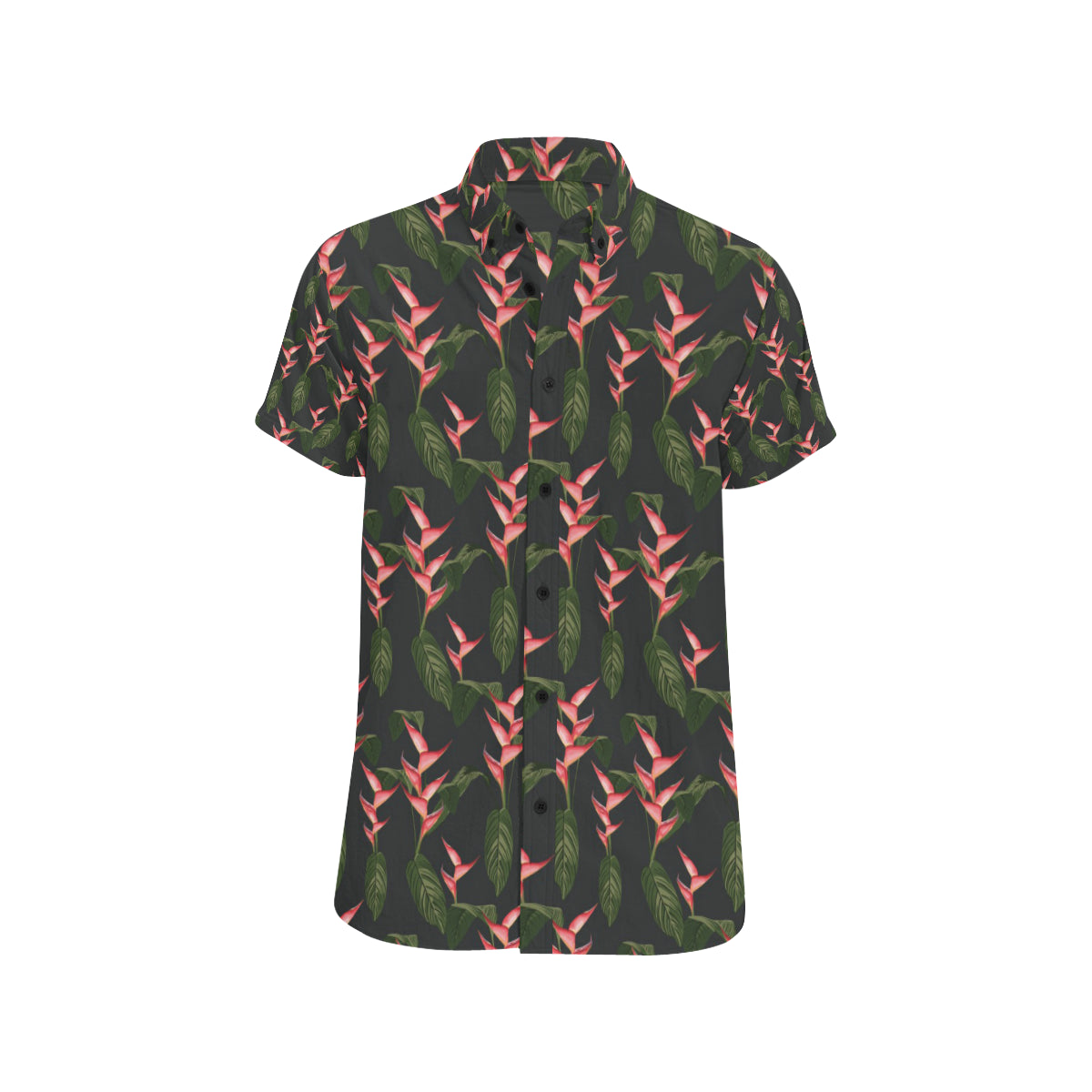 Heliconia Pattern Print Design HL07 Men's Short Sleeve Button Up Shirt