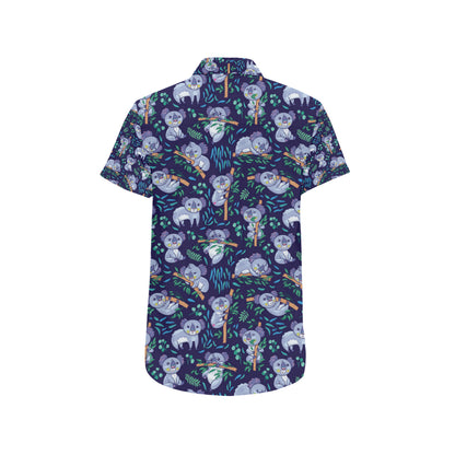 Koala Themed Design Print Men's Short Sleeve Button Up Shirt