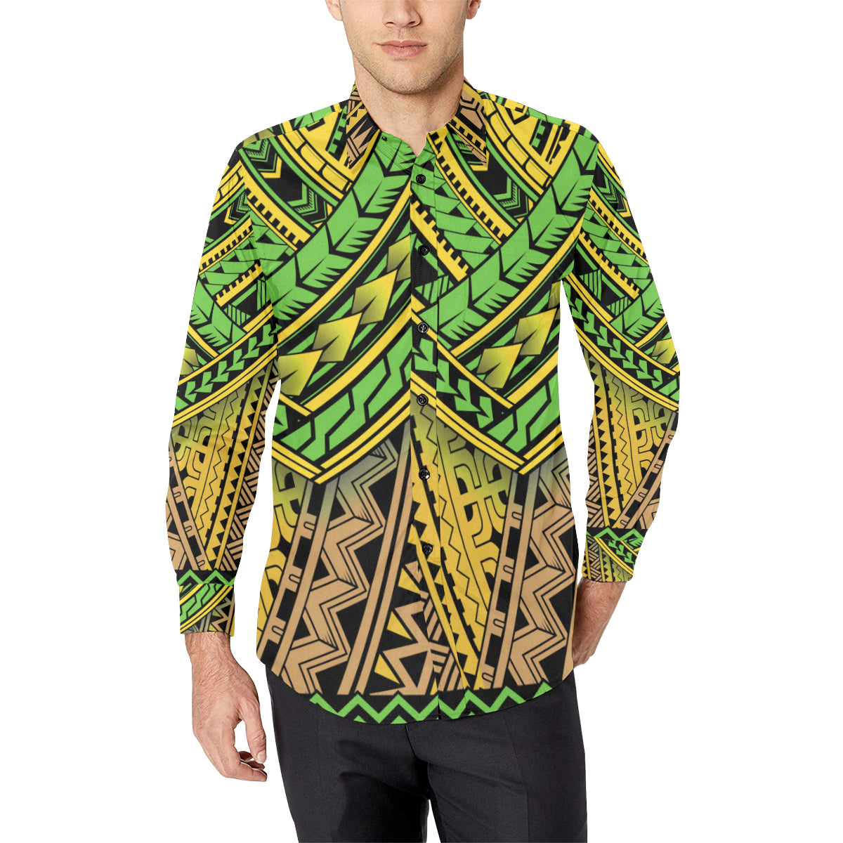 Polynesian Tribal Color Men's Long Sleeve Shirt