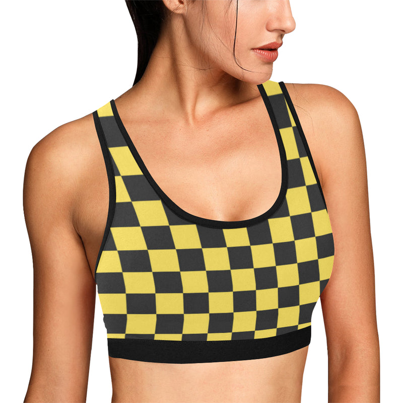 Checkered Yellow Pattern Print Design 03 Sports Bra