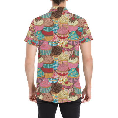 Cupcake Pattern Print Design CP01 Men's Short Sleeve Button Up Shirt