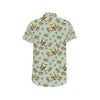 Bird with Red Flower Print Pattern Men's Short Sleeve Button Up Shirt