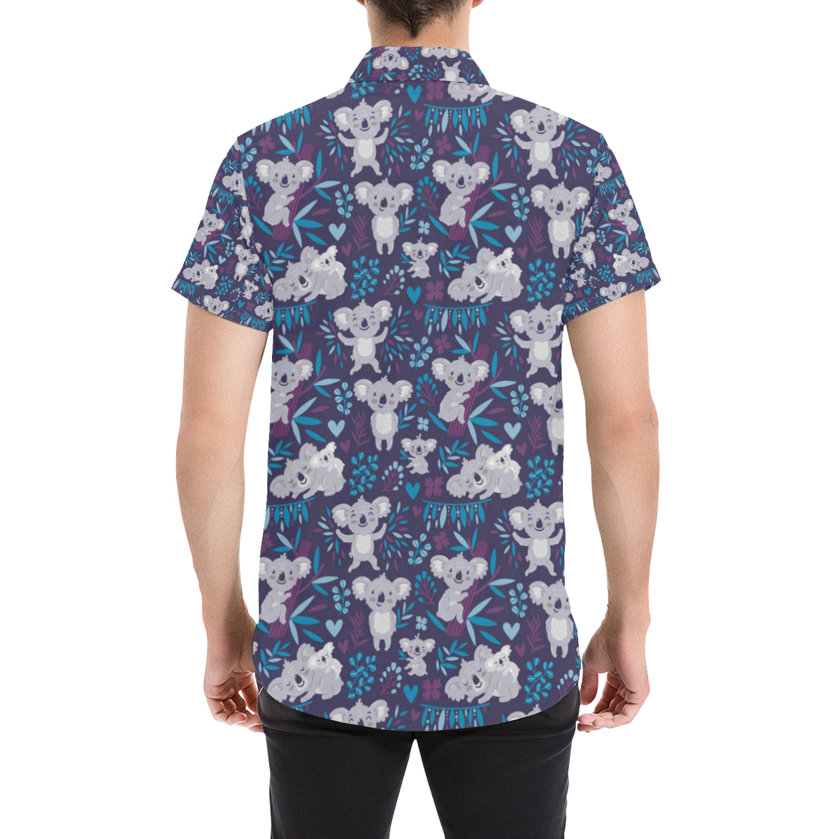 Koala Cute Themed Design Print Men's Short Sleeve Button Up Shirt