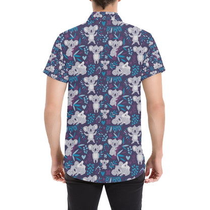 Koala Cute Themed Design Print Men's Short Sleeve Button Up Shirt