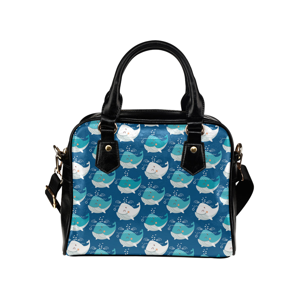 Blue Whale Pattern Print Design 01 Shoulder Handbag