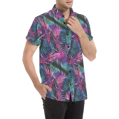 Palm Leaves Pattern Print Design PL010 Men's Short Sleeve Button Up Shirt