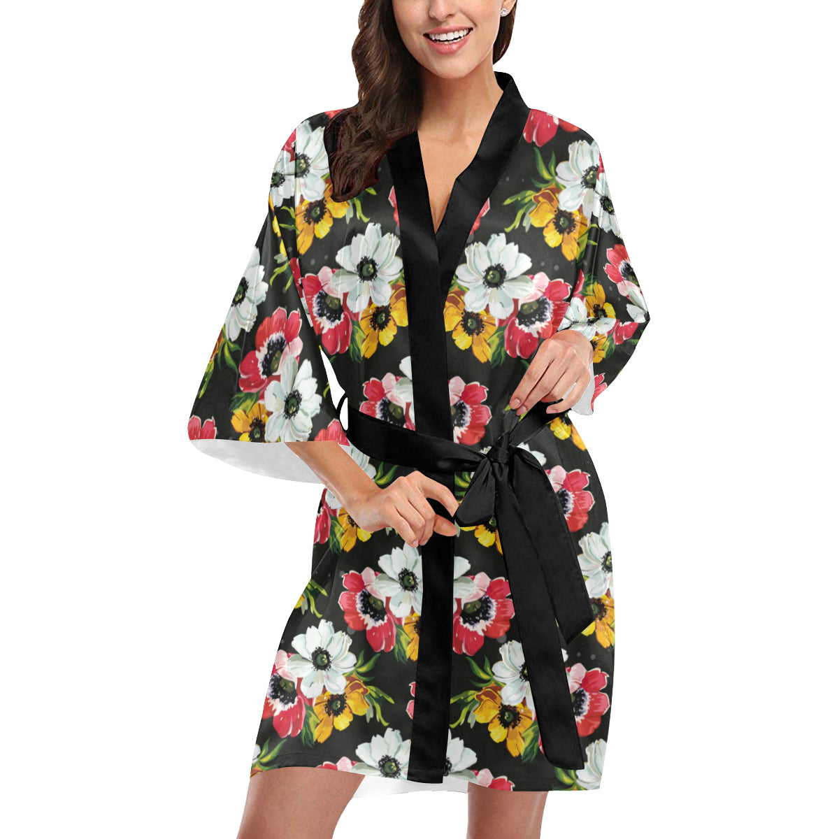 Anemone Pattern Print Design AM07 Women's Short Kimono