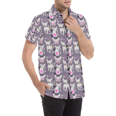 Chihuahua Happy Pattern Men's Short Sleeve Button Up Shirt