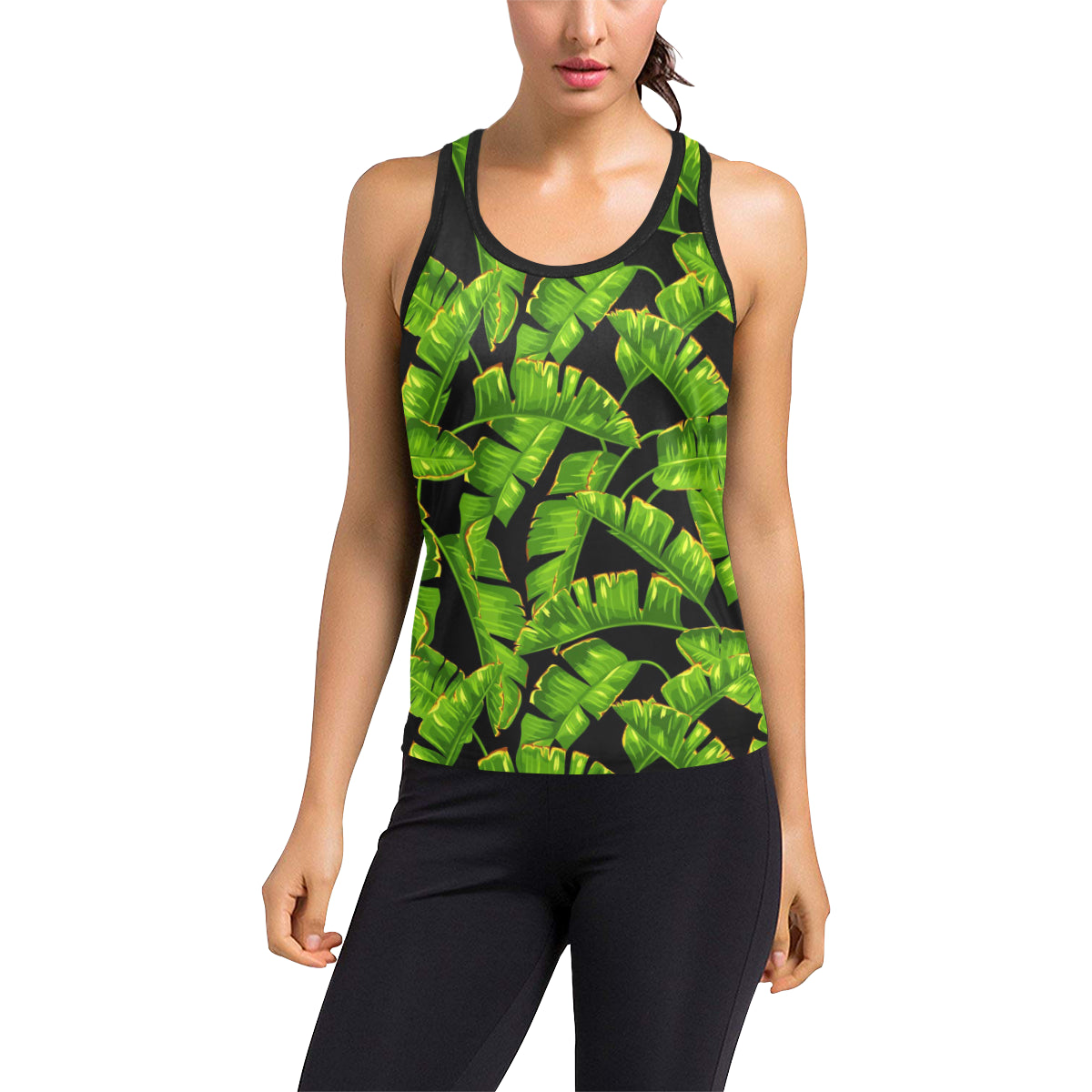 Banana Leaf Pattern Print Design BL06 Women's Racerback Tank Top