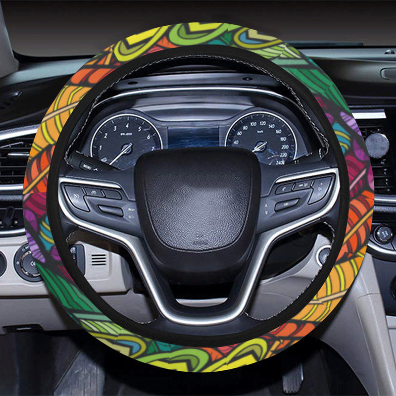 Feather Multicolor Design Print Steering Wheel Cover with Elastic Edge