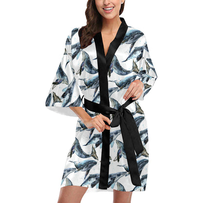 Blue Whale Pattern Print Design 03 Women's Short Kimono