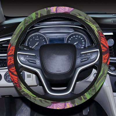 Monarch Butterfly Pattern Print Design 04 Steering Wheel Cover with Elastic Edge