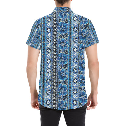Hawaiian Themed Pattern Print Design H012 Men's Short Sleeve Button Up Shirt