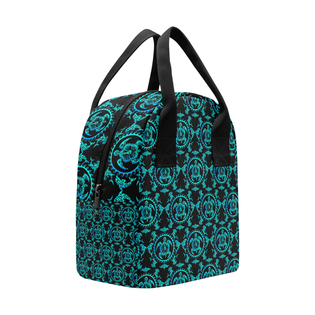 turquoise Tribal Sea Turtle Hawaiian Insulated Lunch Bag