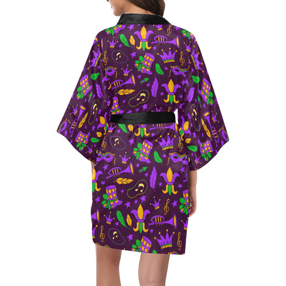 Mardi Gras Pattern Print Design 08 Women's Short Kimono