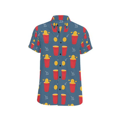 Beer Pong Pattern Print Design 02 Men's Short Sleeve Button Up Shirt