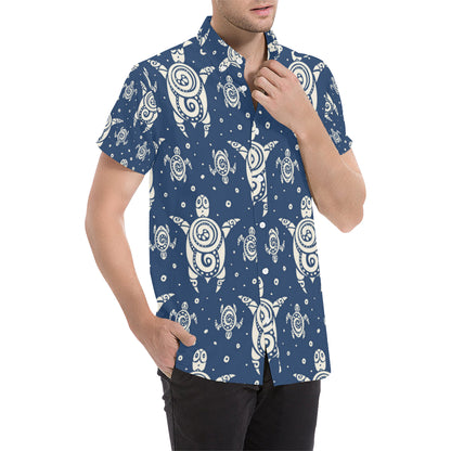 Sea Turtle Tribal Men's Short Sleeve Button Up Shirt