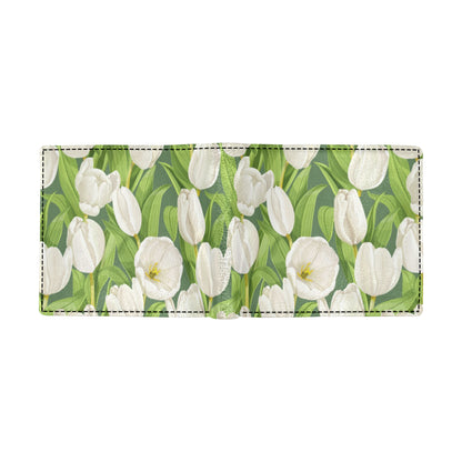 Tulip White Pattern Print Design TP05 Men's ID Card Wallet
