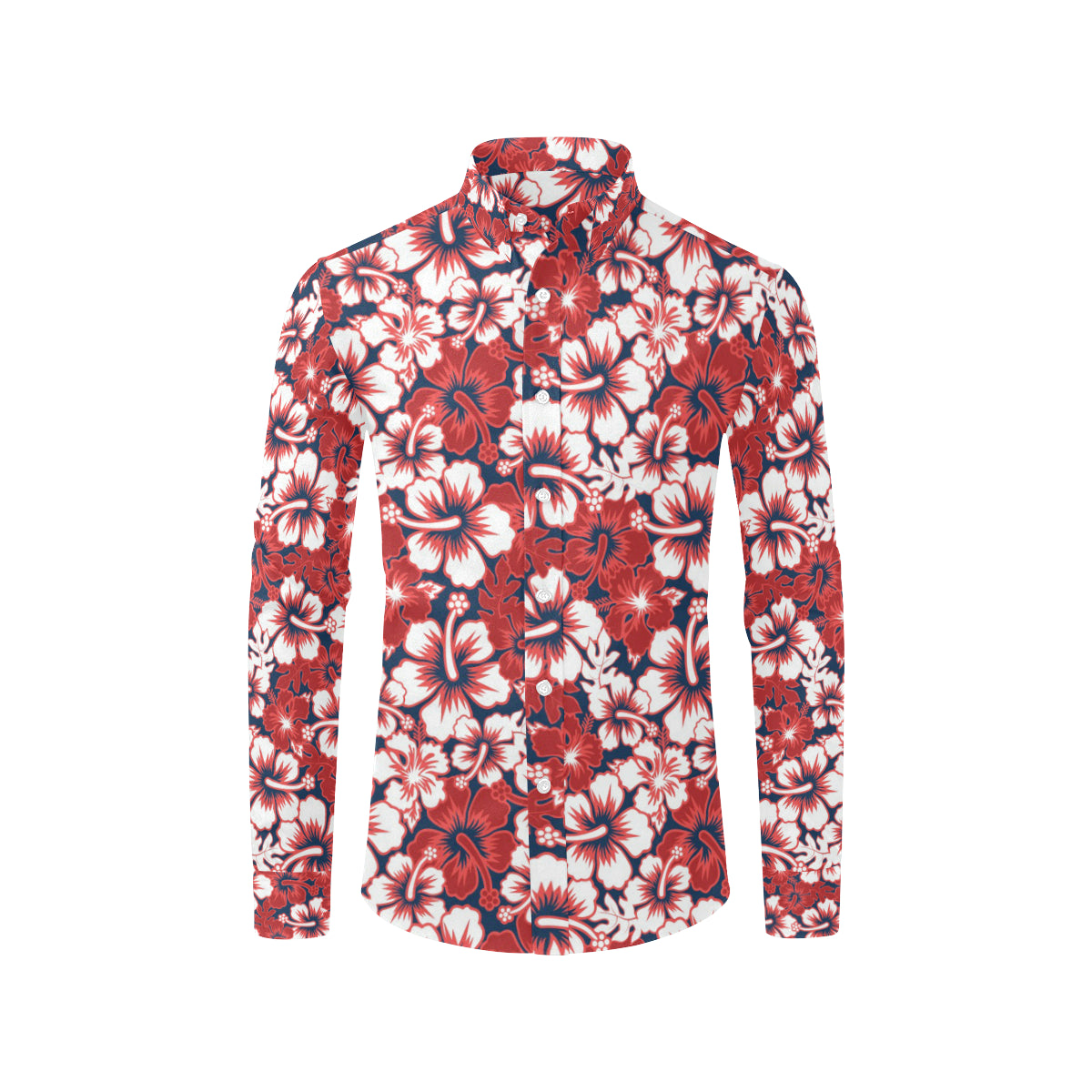 Red Hibiscus Pattern Print Design HB01 Men's Long Sleeve Shirt