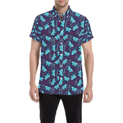 Butterfly Pattern Print Design 011 Men's Short Sleeve Button Up Shirt