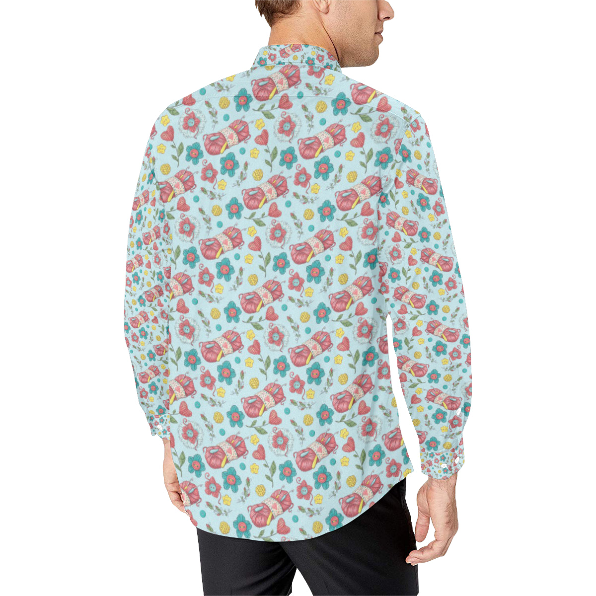 Crochet Pattern Print Design 01 Men's Long Sleeve Shirt