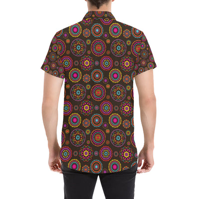 Bohemian Pattern Print Design 01 Men's Short Sleeve Button Up Shirt