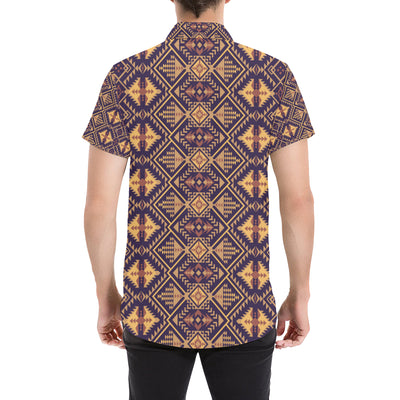 Aztec Pattern Print Design 09 Men's Short Sleeve Button Up Shirt