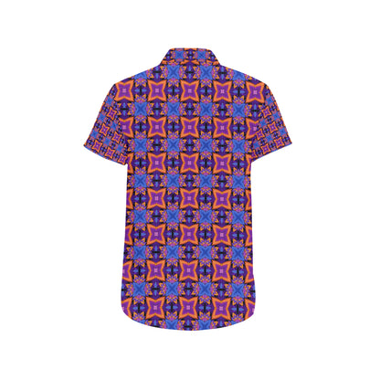 kaleidoscope Purple Orange Print Design Men's Short Sleeve Button Up Shirt