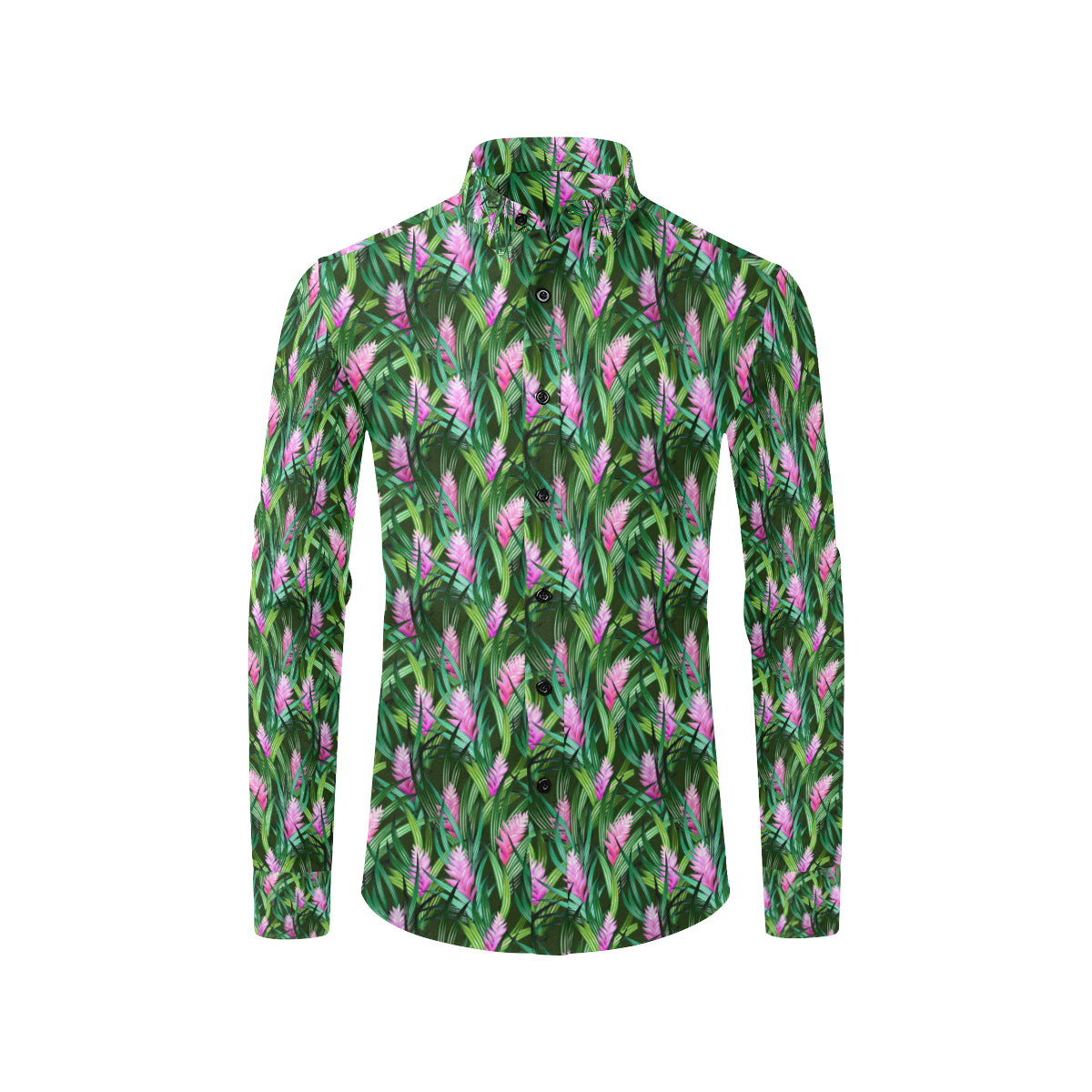 Tropical Folower Pink Heliconia Print Men's Long Sleeve Shirt