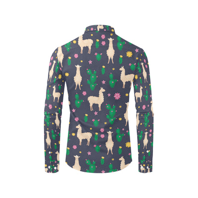 Llama Cactus Pattern Print Design 012 Men's Long Sleeve Shirt