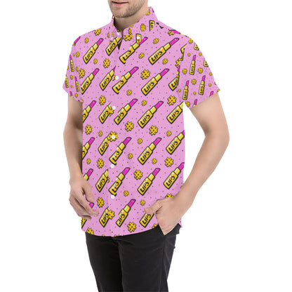 Lipstick Pattern Print Design LT03 Men's Short Sleeve Button Up Shirt