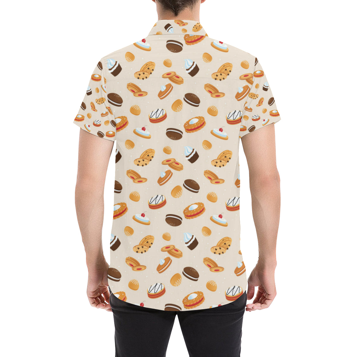 Biscuit Pattern Print Design 01 Men's Short Sleeve Button Up Shirt