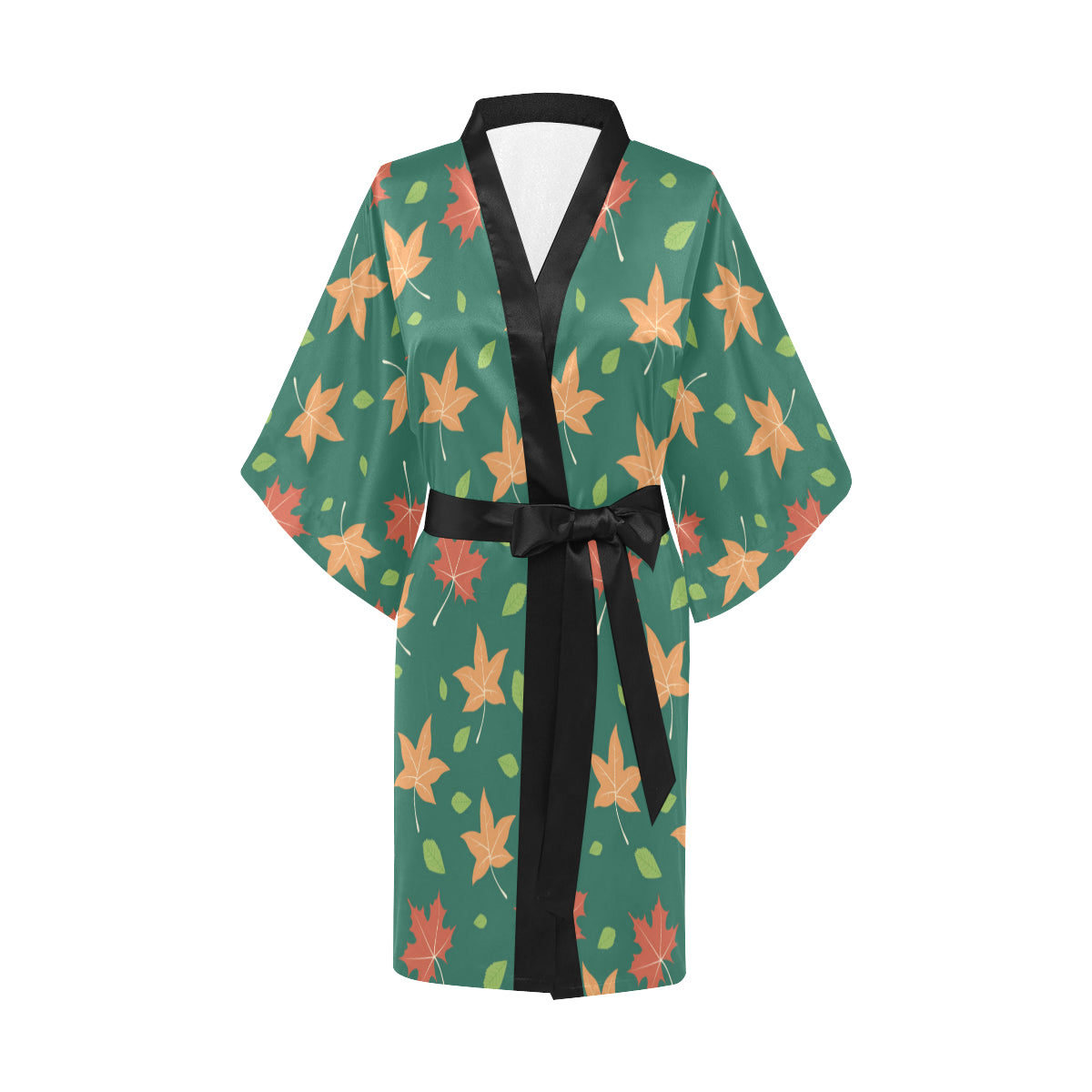 Maple Leaf Pattern Print Design 04 Women's Short Kimono