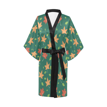Maple Leaf Pattern Print Design 04 Women's Short Kimono
