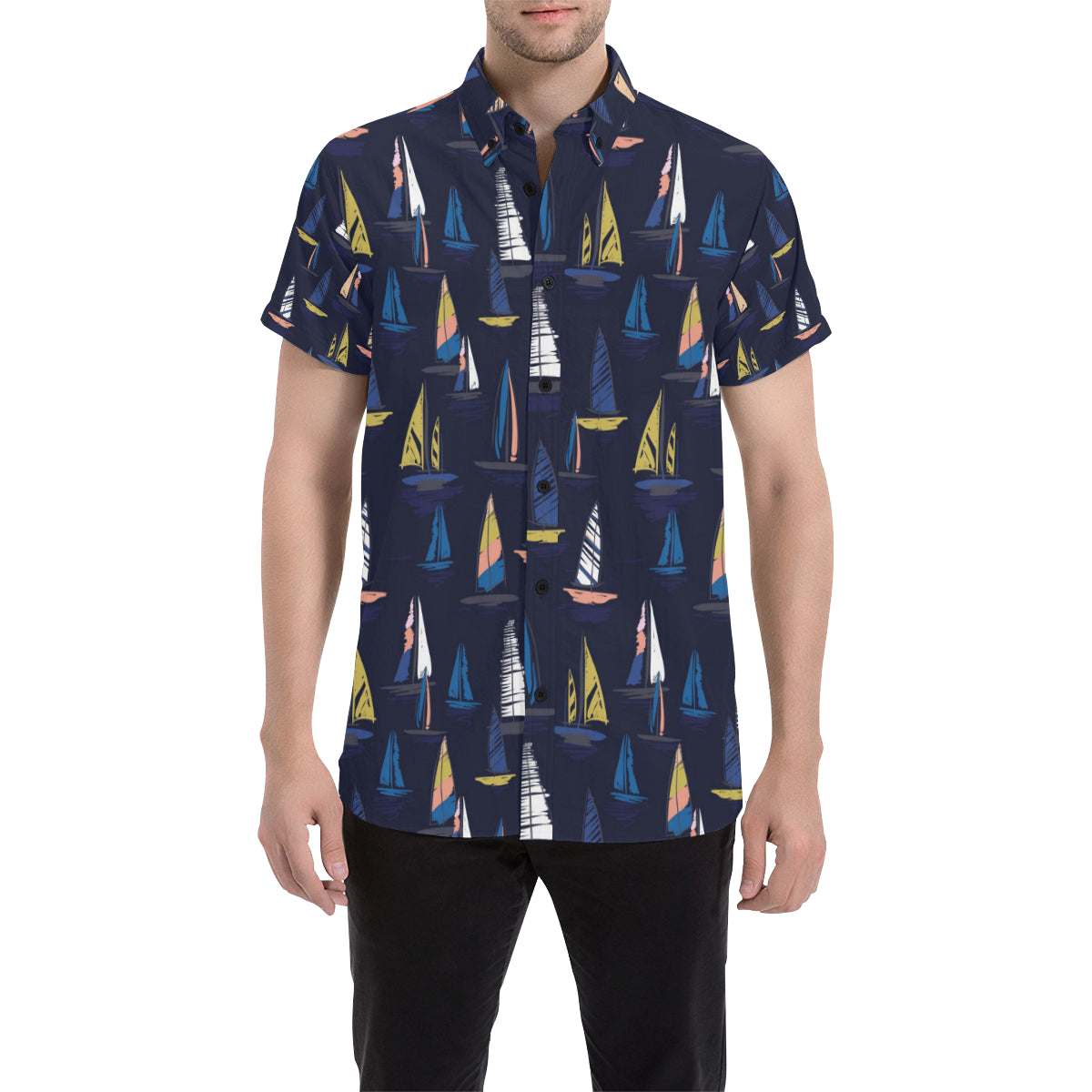Sailing Ships Pattern Print Design A03 Men's Short Sleeve Button Up Shirt