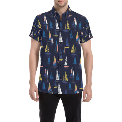 Sailing Ships Pattern Print Design A03 Men's Short Sleeve Button Up Shirt
