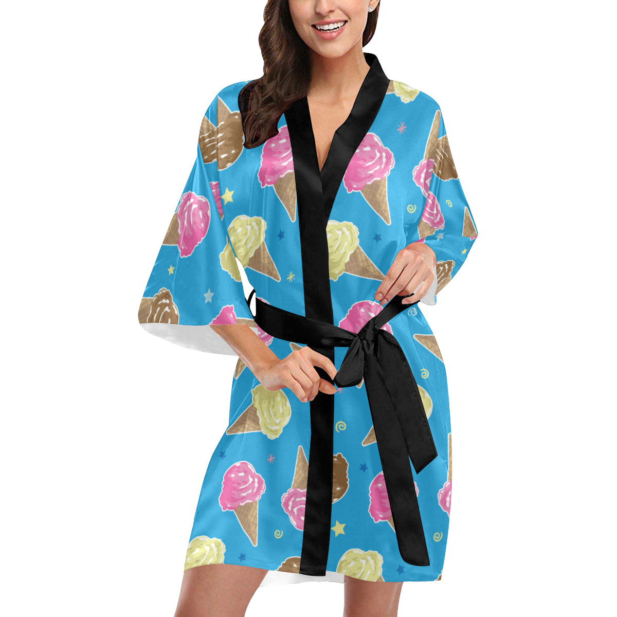 Ice Cream Pattern Print Design 01 Women's Short Kimono
