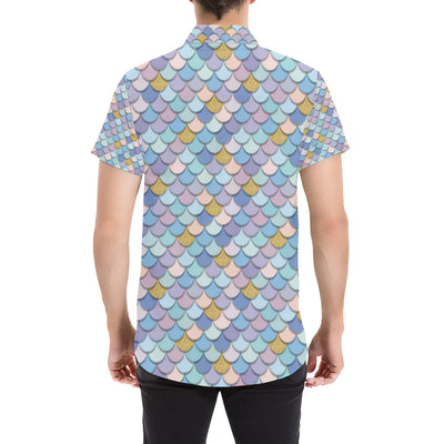 Mermaid Scales Pattern Print Design 05 Men's Short Sleeve Button Up Shirt