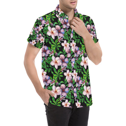 Plumeria Pattern Print Design PM01 Men's Short Sleeve Button Up Shirt