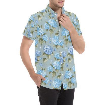 Hydrangea Pattern Print Design 01 Men's Short Sleeve Button Up Shirt