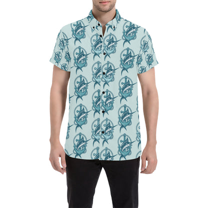 Swordfish Pattern Print Design 03 Men's Short Sleeve Button Up Shirt