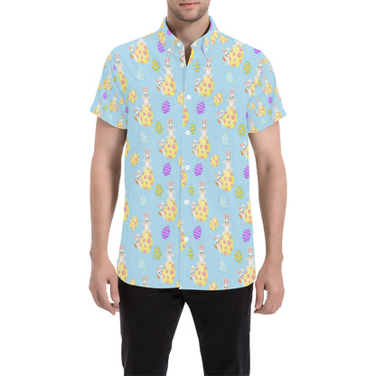Easter Eggs Pattern Print Design RB015 Men's Short Sleeve Button Up Shirt