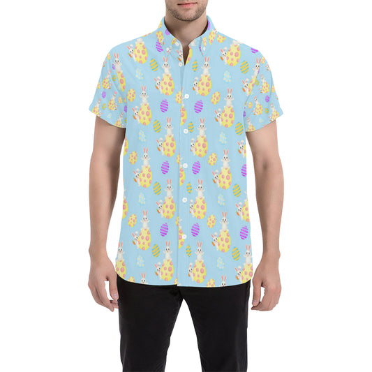 Easter Eggs Pattern Print Design RB015 Men's Short Sleeve Button Up Shirt